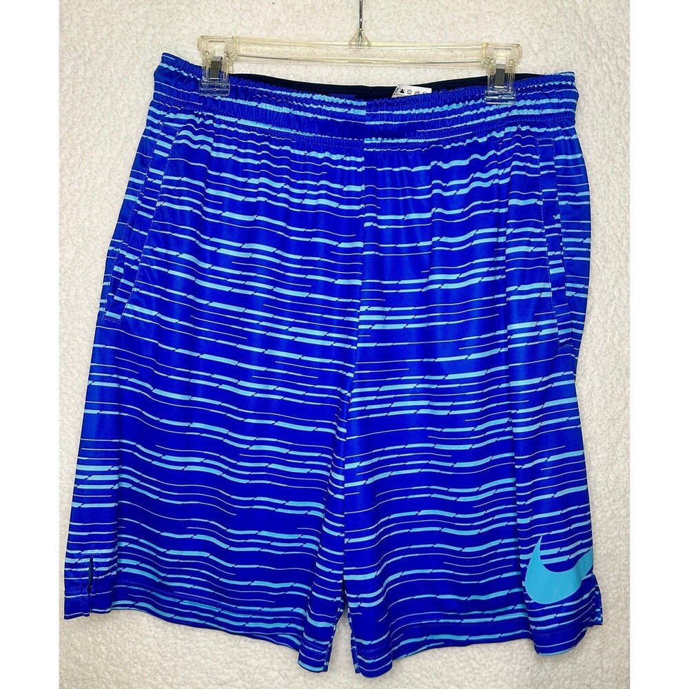 Nike dry fit shorts men XL medium blue abstract stripe swoosh gym training